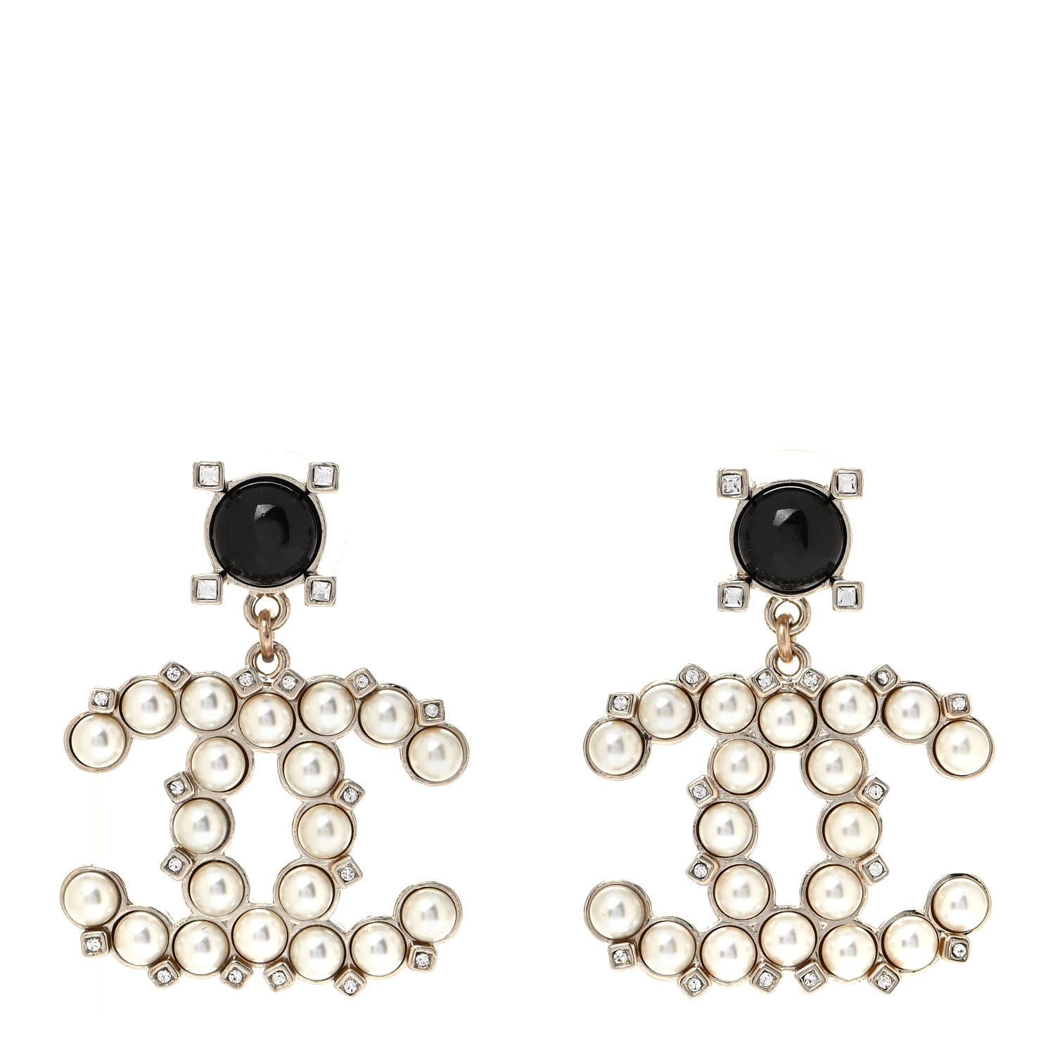 Chanel Resin Crystal Pearl CC Drop Earrings Black Gold 1 of 4