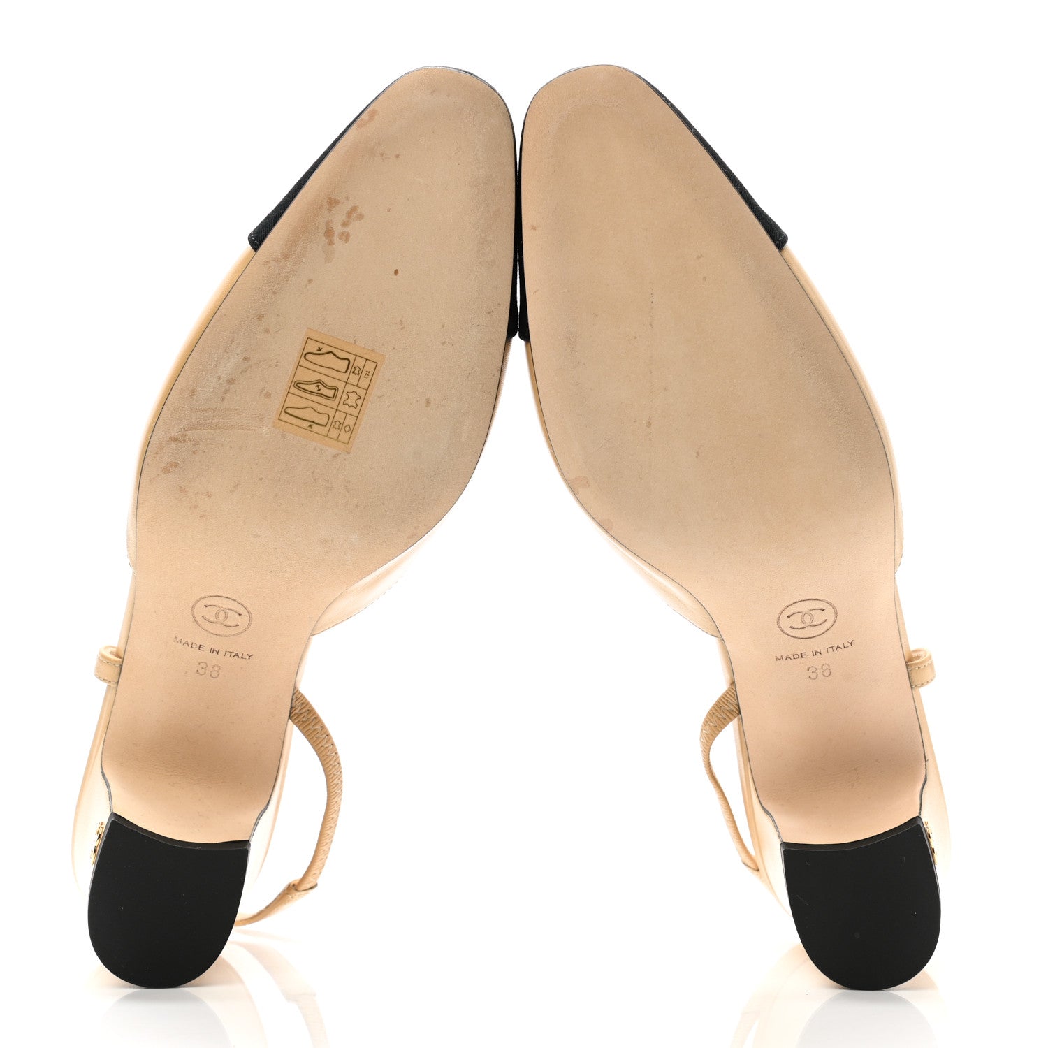Chanel Goatskin Grosgrain Cap Toe CC Slingback Pumps 38 Beige Black 5 of 9