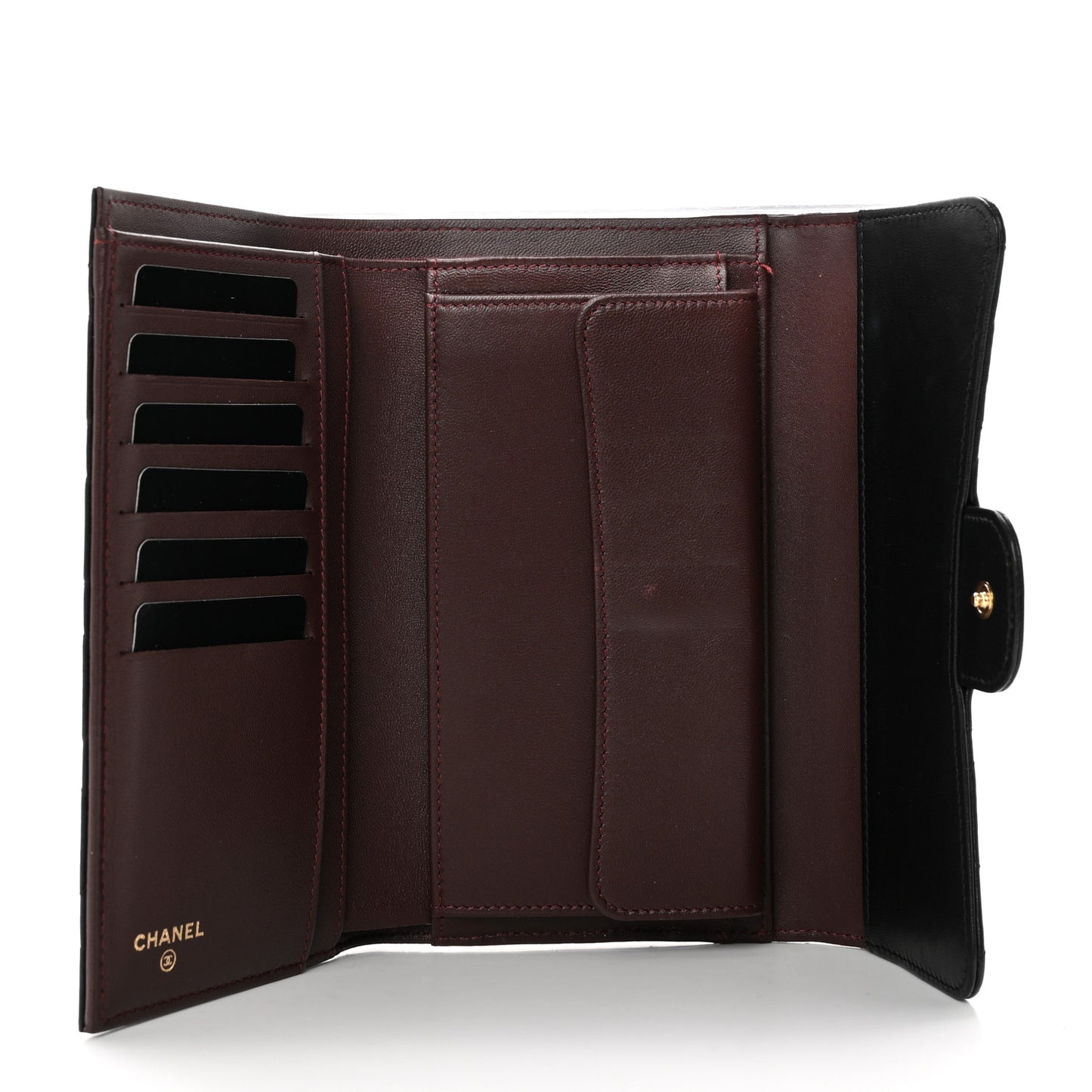 Lambskin Quilted Large Flap Wallet Black