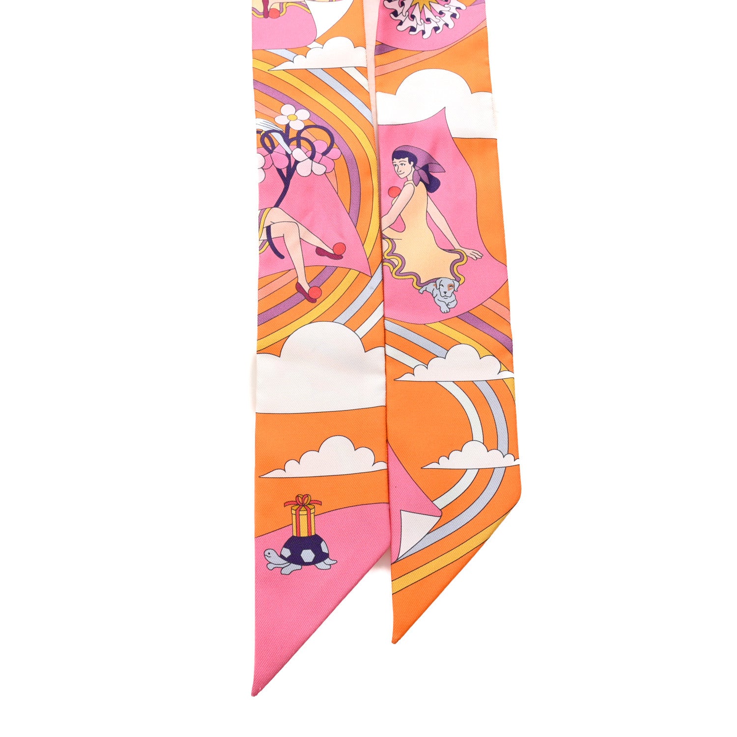 Hermes Silk Carres Volants Twilly Orange Rose Malaba 2 of 5