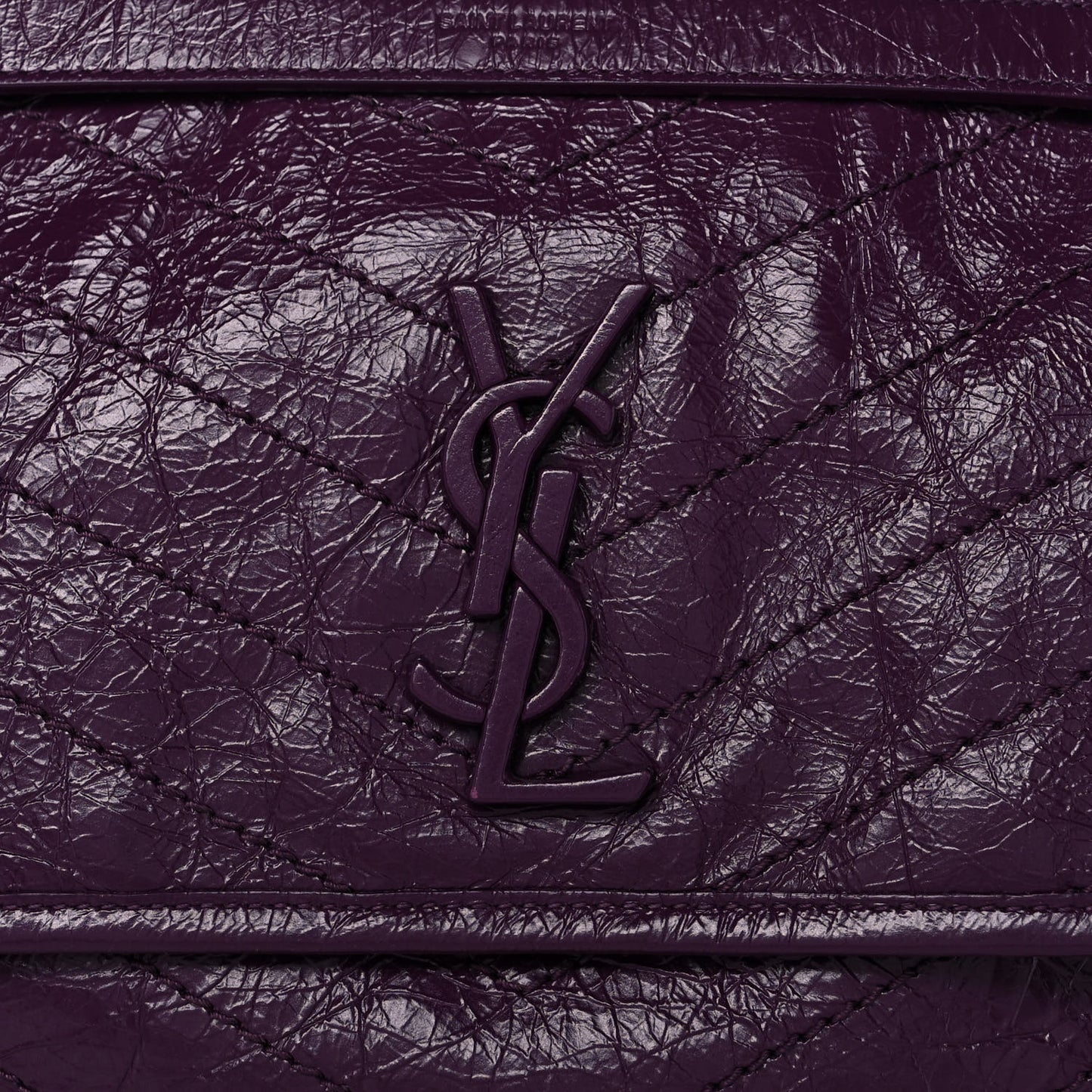 Crinkled Calfskin Matelasse Monogram Medium Niki Chain Satchel Plum
