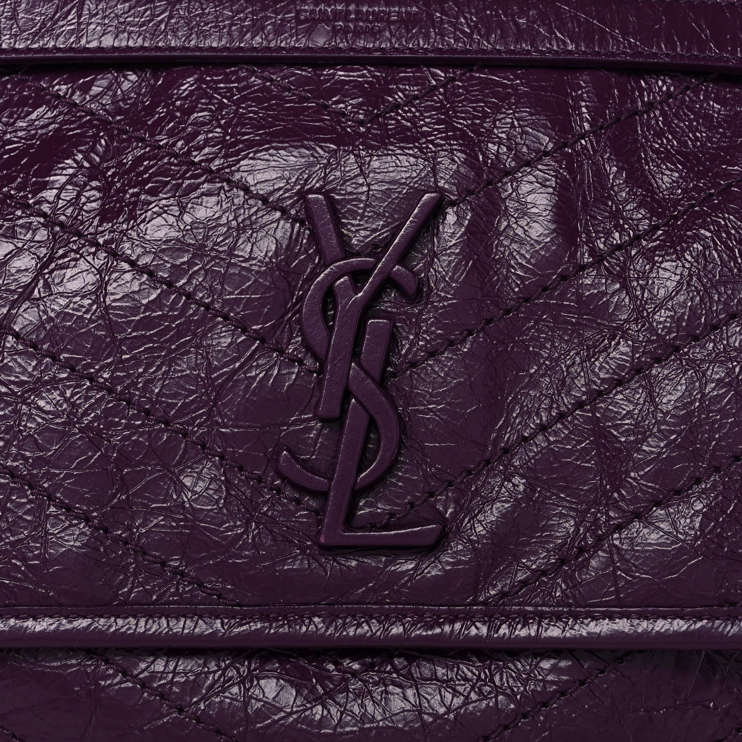Saint Laurent Crinkled Calfskin Matelasse Monogram Medium Niki Chain Satchel Plum 11 of 12