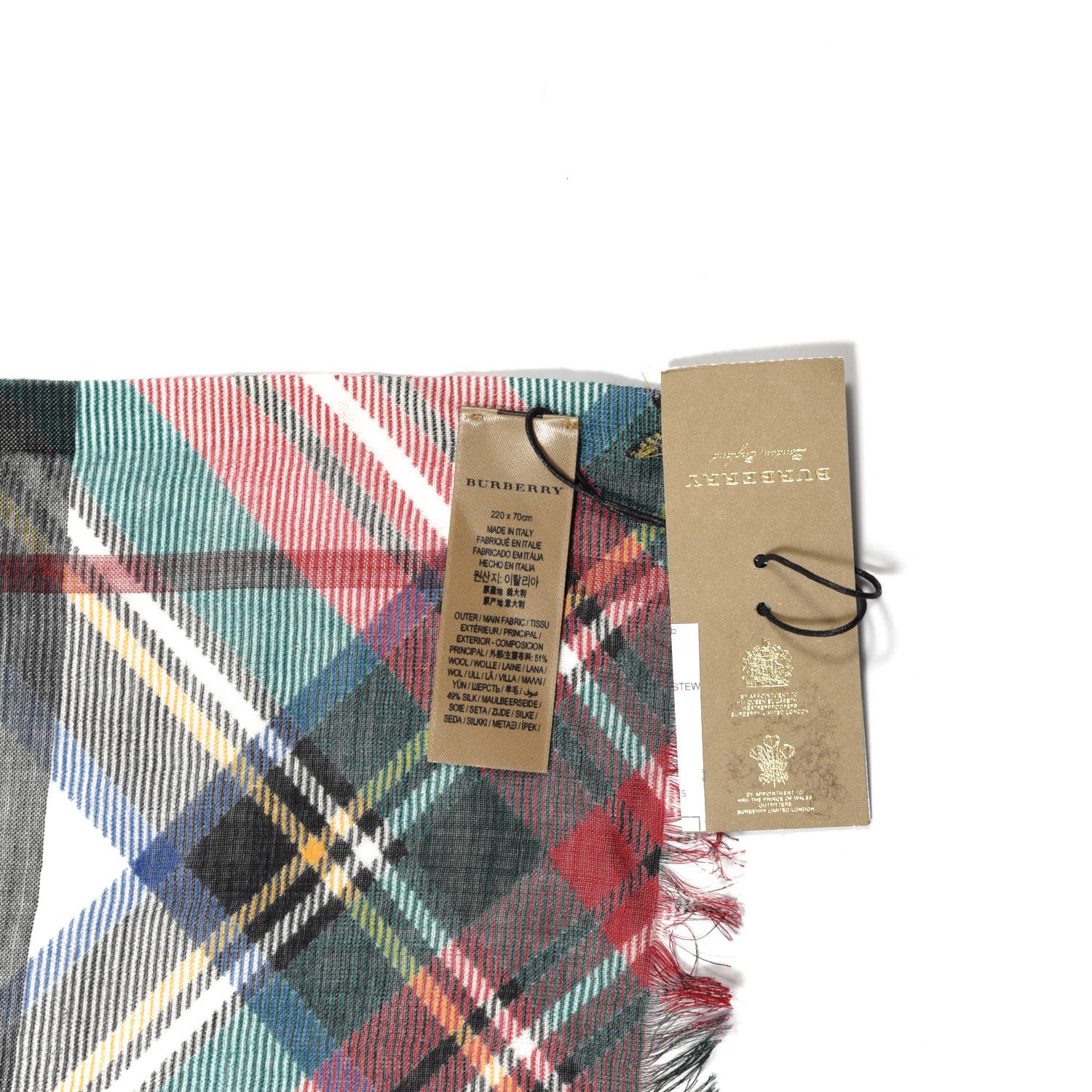 Burberry Wool Silk Tartan And Check Scarf Red Multicolor 3 of 5