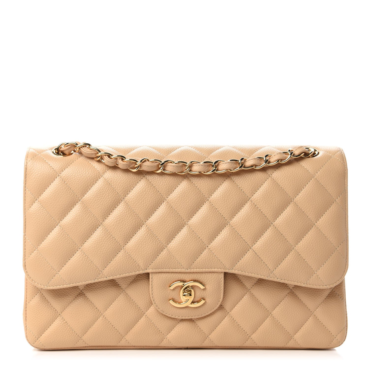 Chanel Caviar Quilted Jumbo Double Flap Light Beige 1 of 11