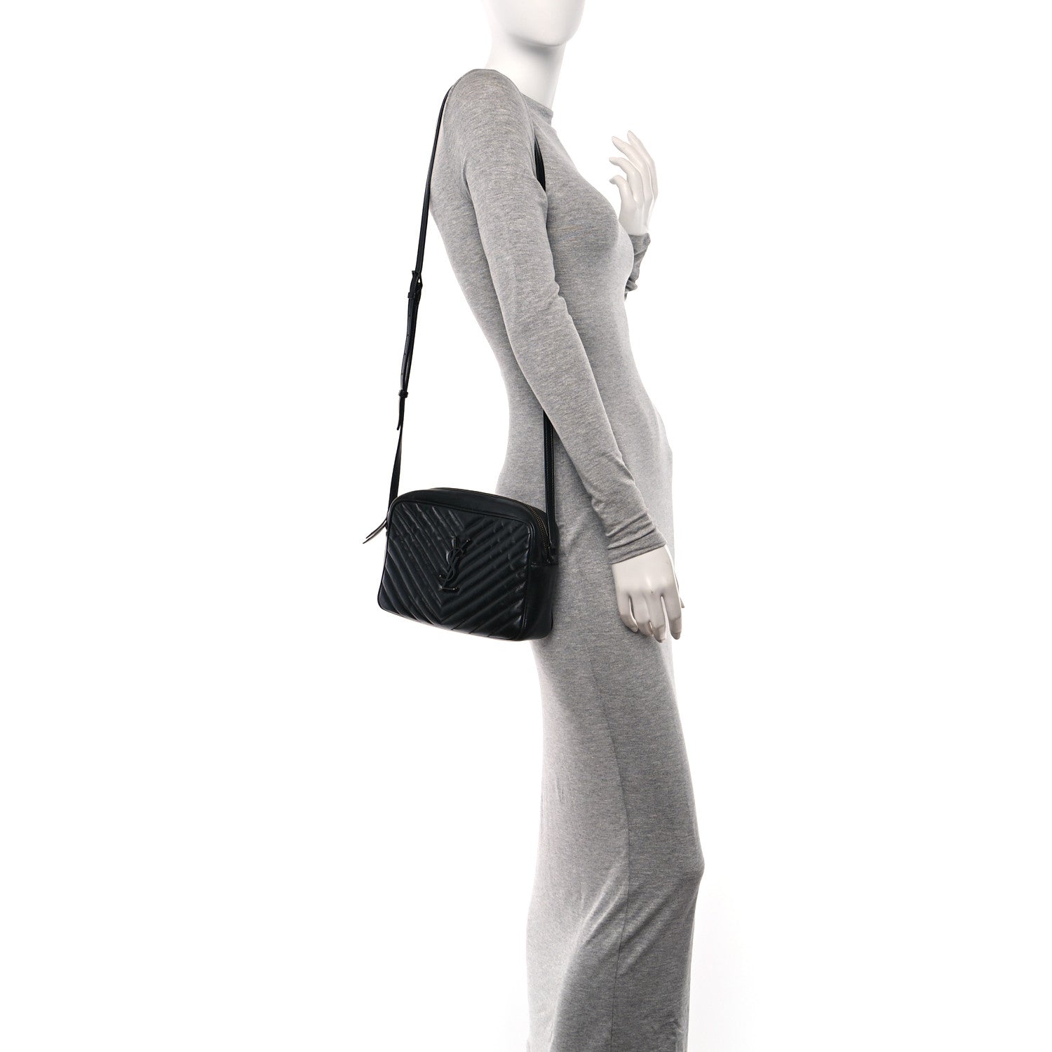 Saint Laurent Calfskin Matelasse Monogram Monochrome Lou Camera Bag Black 2 of 14