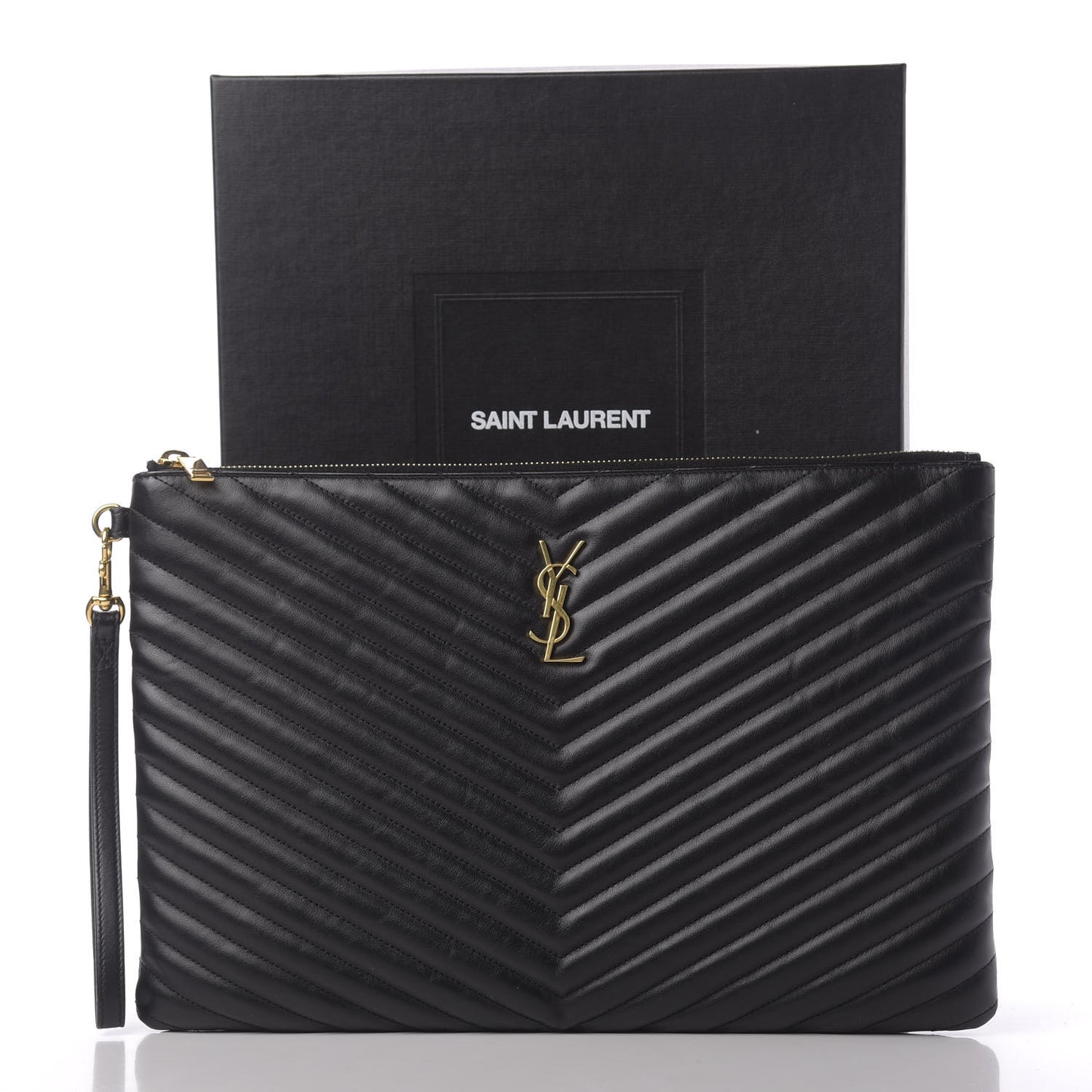 Calfskin Matelasse Chevron Monogram Document Holder Black