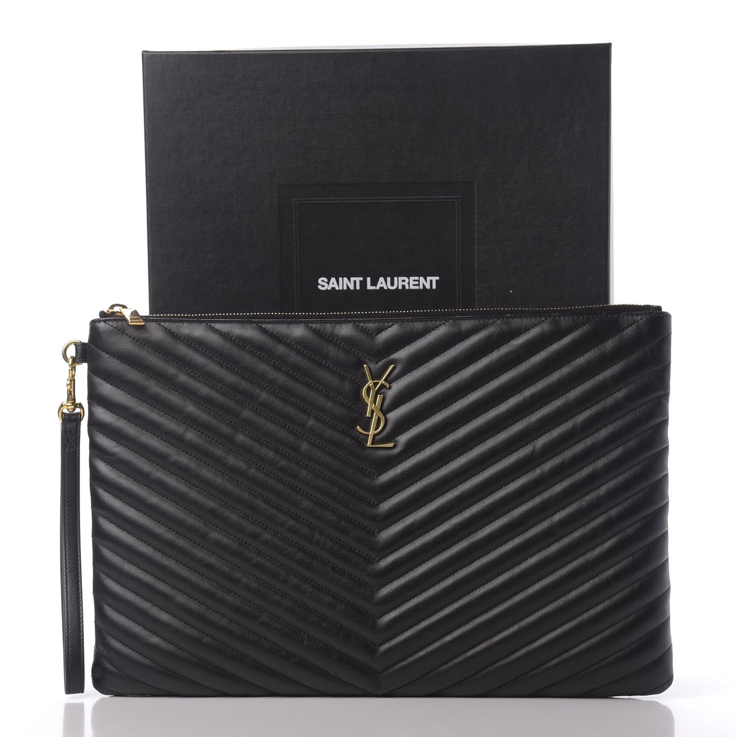 Saint Laurent Calfskin Matelasse Chevron Monogram Document Holder Black 10 of 10