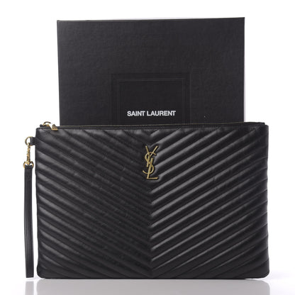 Saint Laurent Calfskin Matelasse Chevron Monogram Document Holder Black 10 of 10