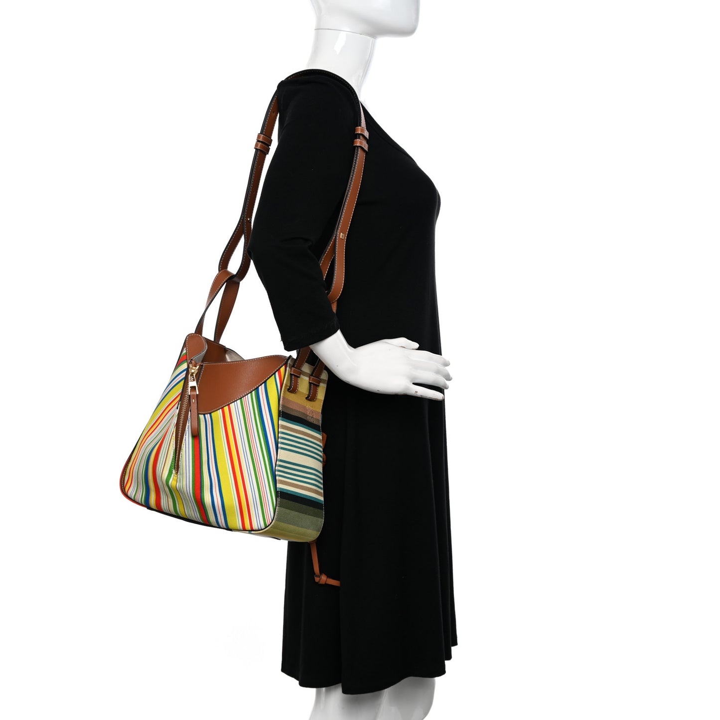Canvas Calfskin Small Stripes Hammock Shoulder Bag Multicolor