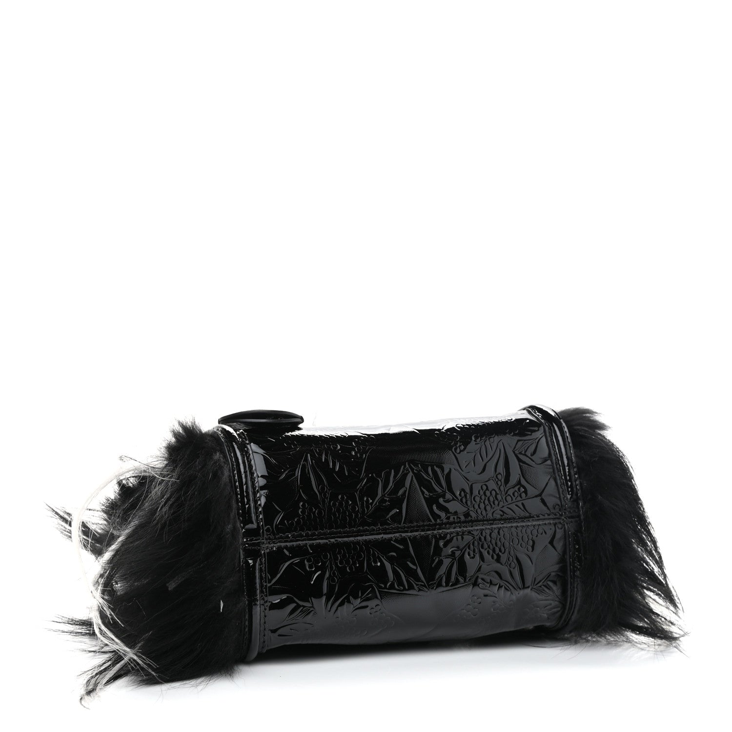 Alexander McQueen Patent Faux Fur Mini Skull Padlock Zip Around Tote Black 4 of 10