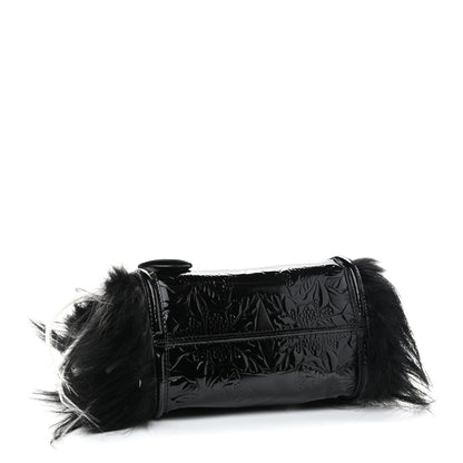 Alexander McQueen Patent Faux Fur Mini Skull Padlock Zip Around Tote Black 4 of 10