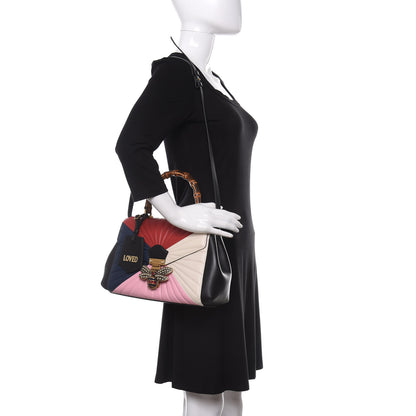 Gucci Calfskin Bamboo Trapuntata Queen Margaret Top Handle Bag Blue Agata Hibiscus Red Mystic White Sugar Pink 2 of 12