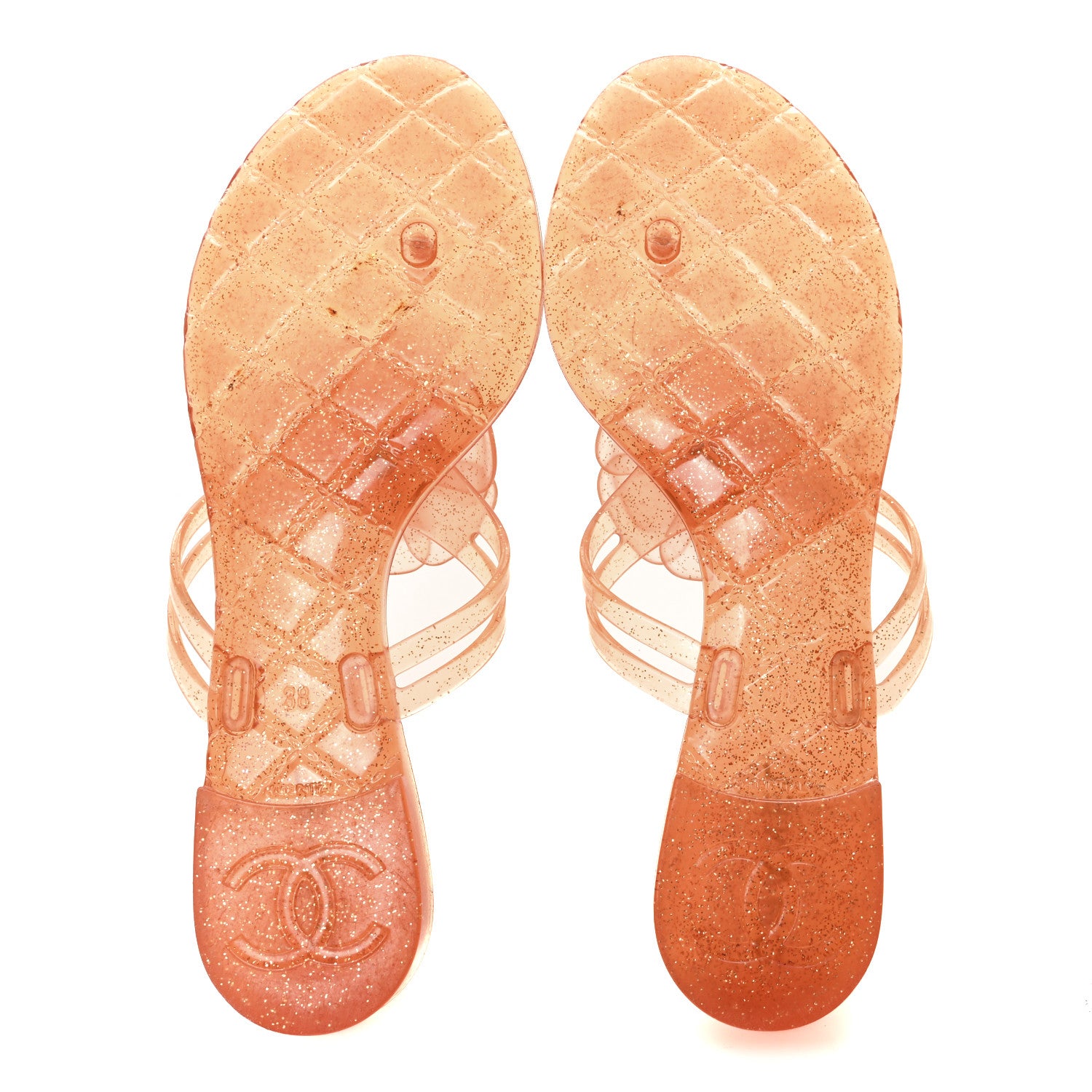 Chanel Jelly Camellia Glitter Thong Sandals 38 Orange 1854547