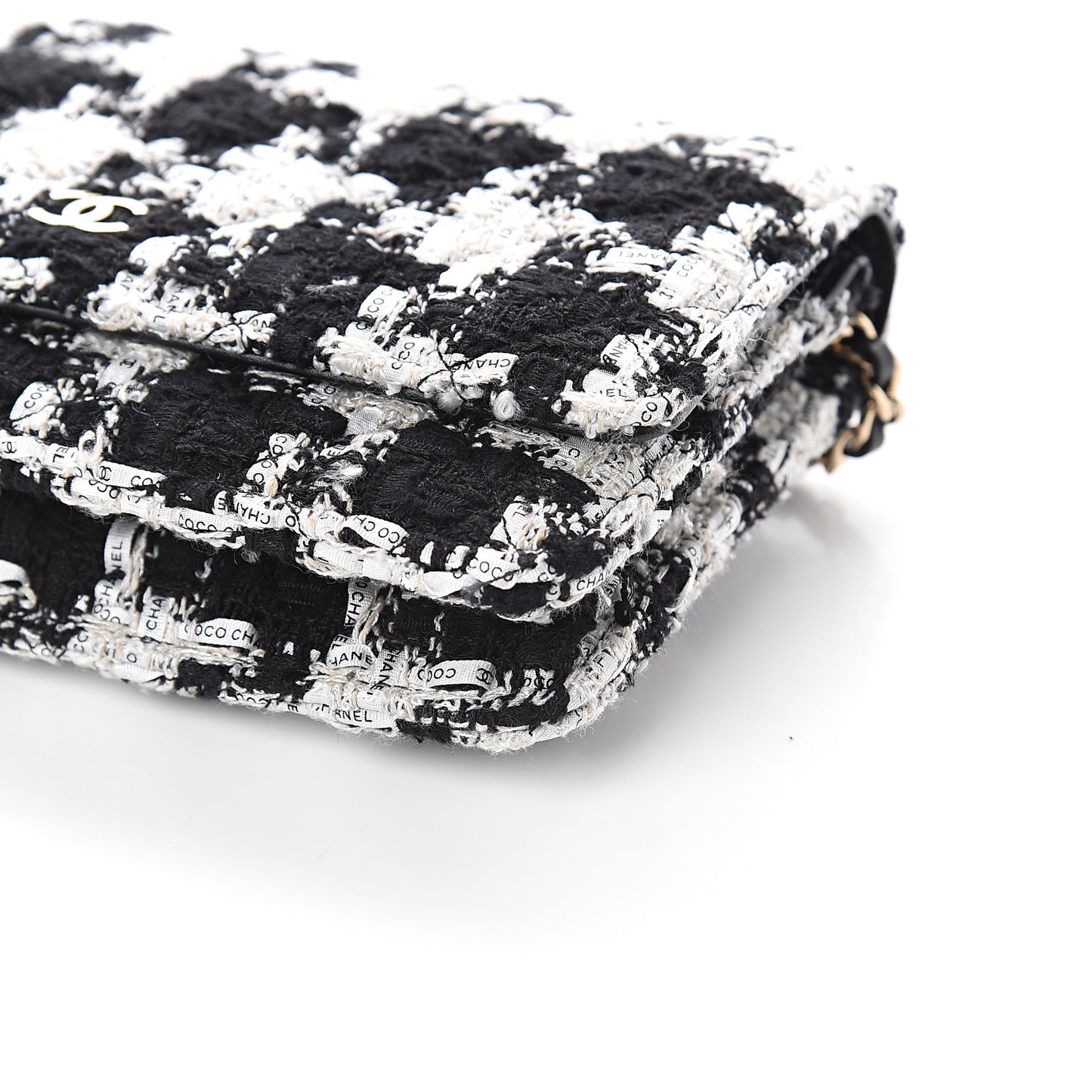 Tweed Quilted Wallet On Chain WOC Black Ecru White