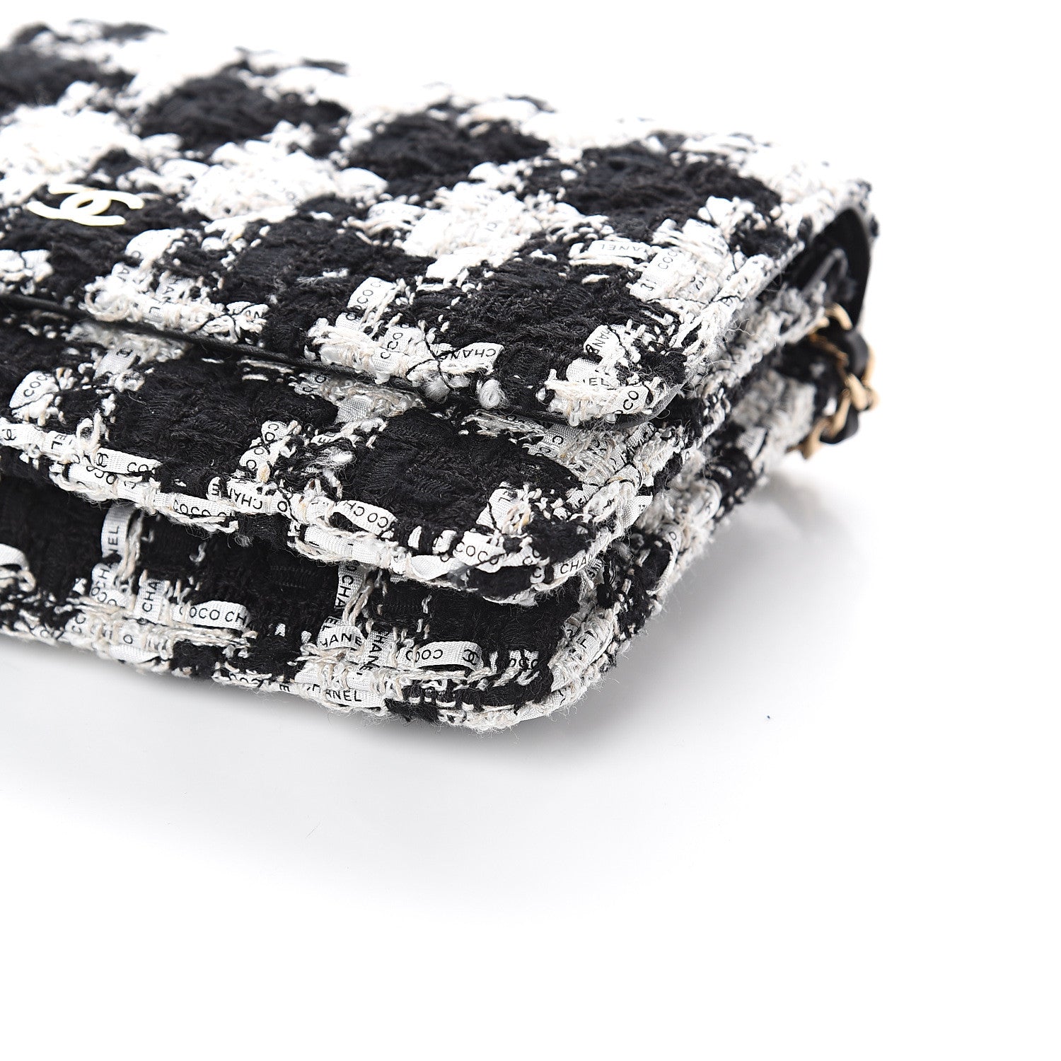 Chanel Tweed Quilted Wallet On Chain WOC Black Ecru White 9 of 10