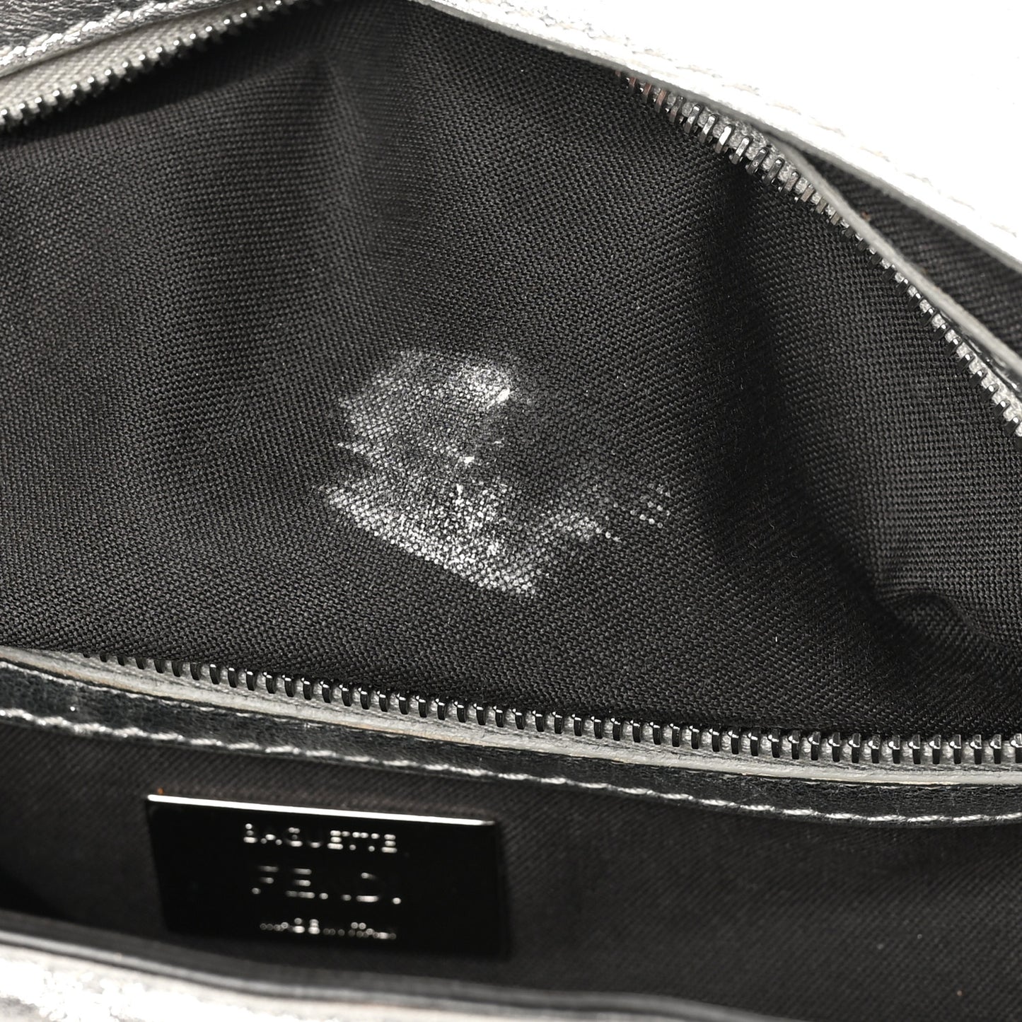 Vitello Catalan Mirror FF 1974 Embossed Baguette Argento