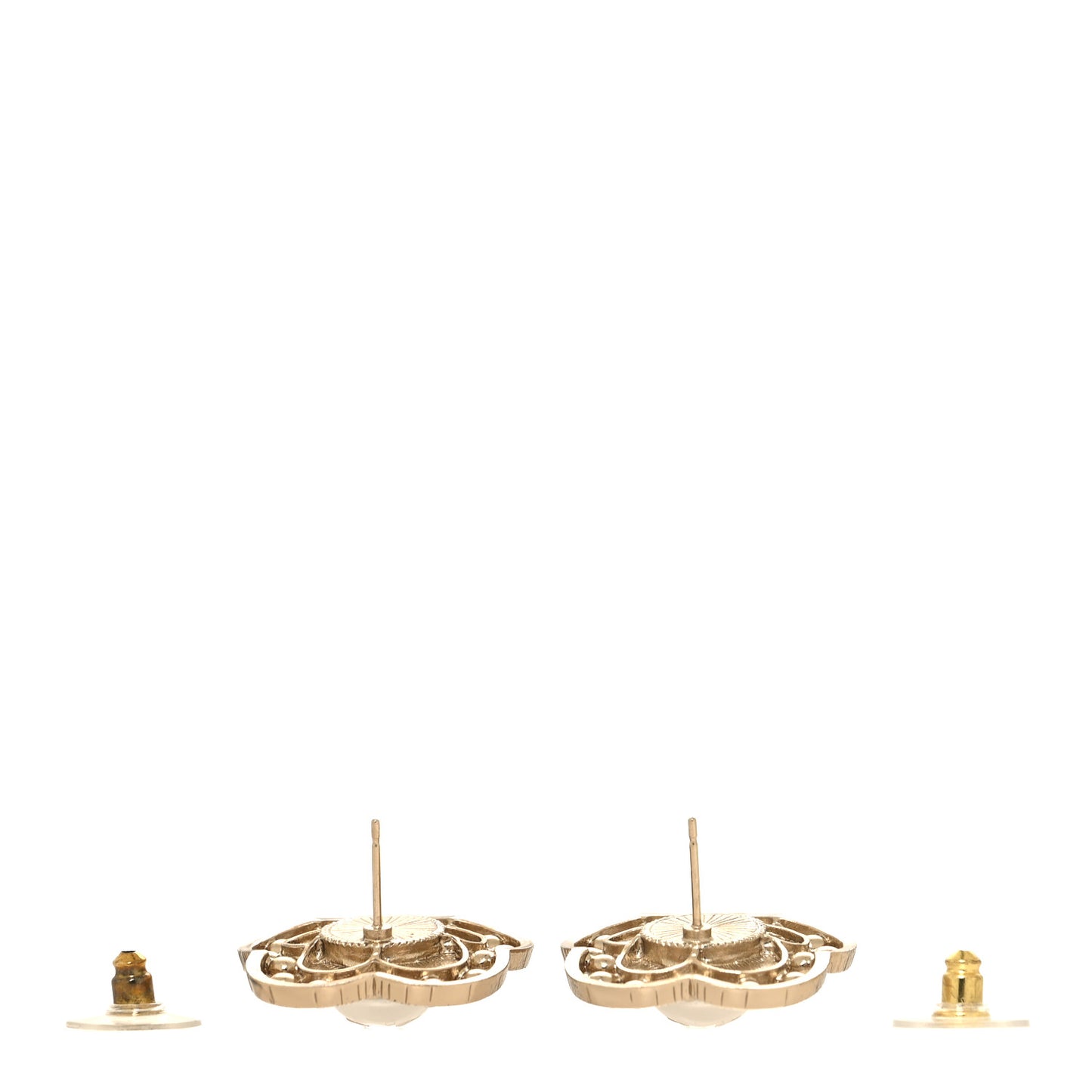 Enamel Crystal Pearl CC Camellia Earrings Pink Gold