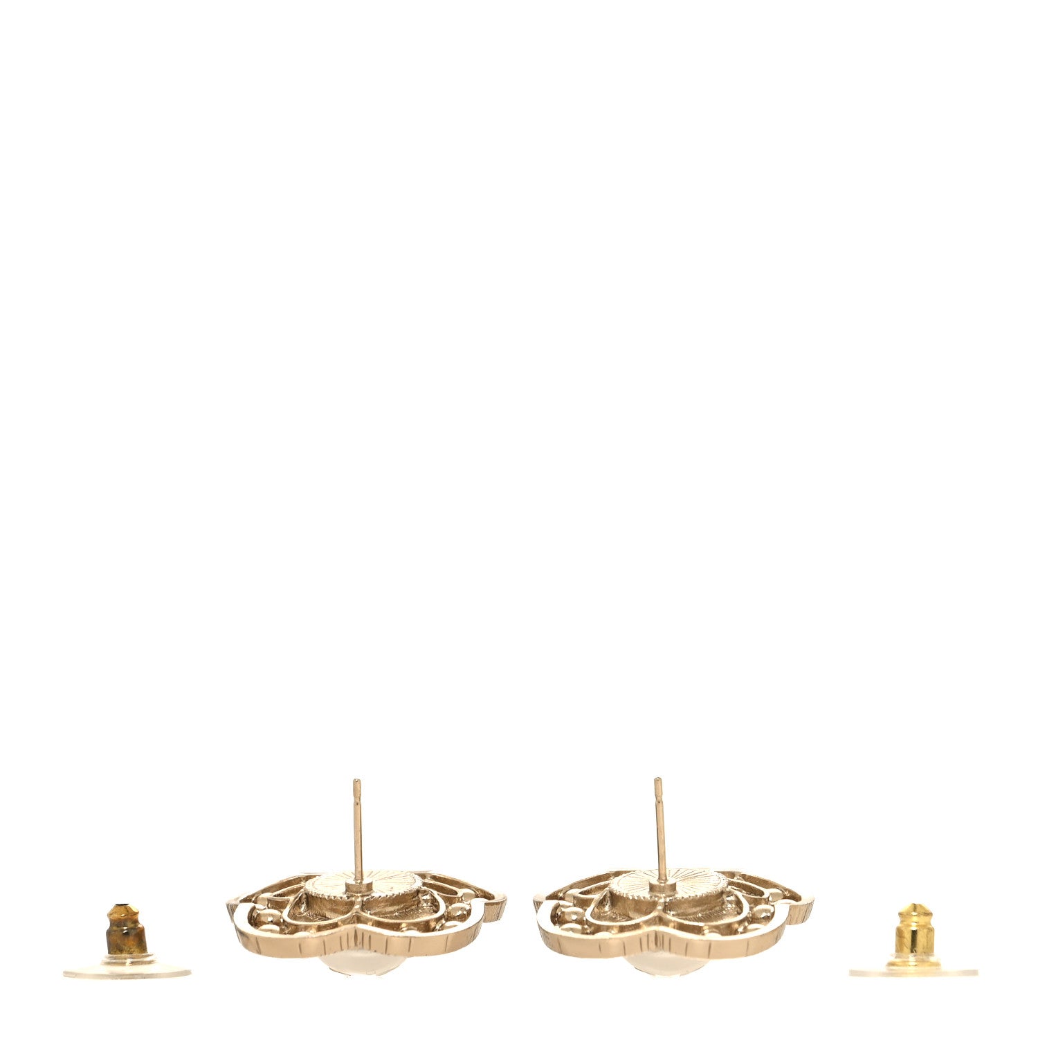 Chanel Enamel Crystal Pearl CC Camellia Earrings Pink Gold 3 of 5