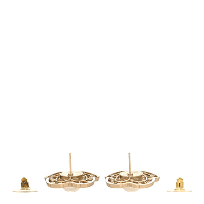 Chanel Enamel Crystal Pearl CC Camellia Earrings Pink Gold 3 of 5