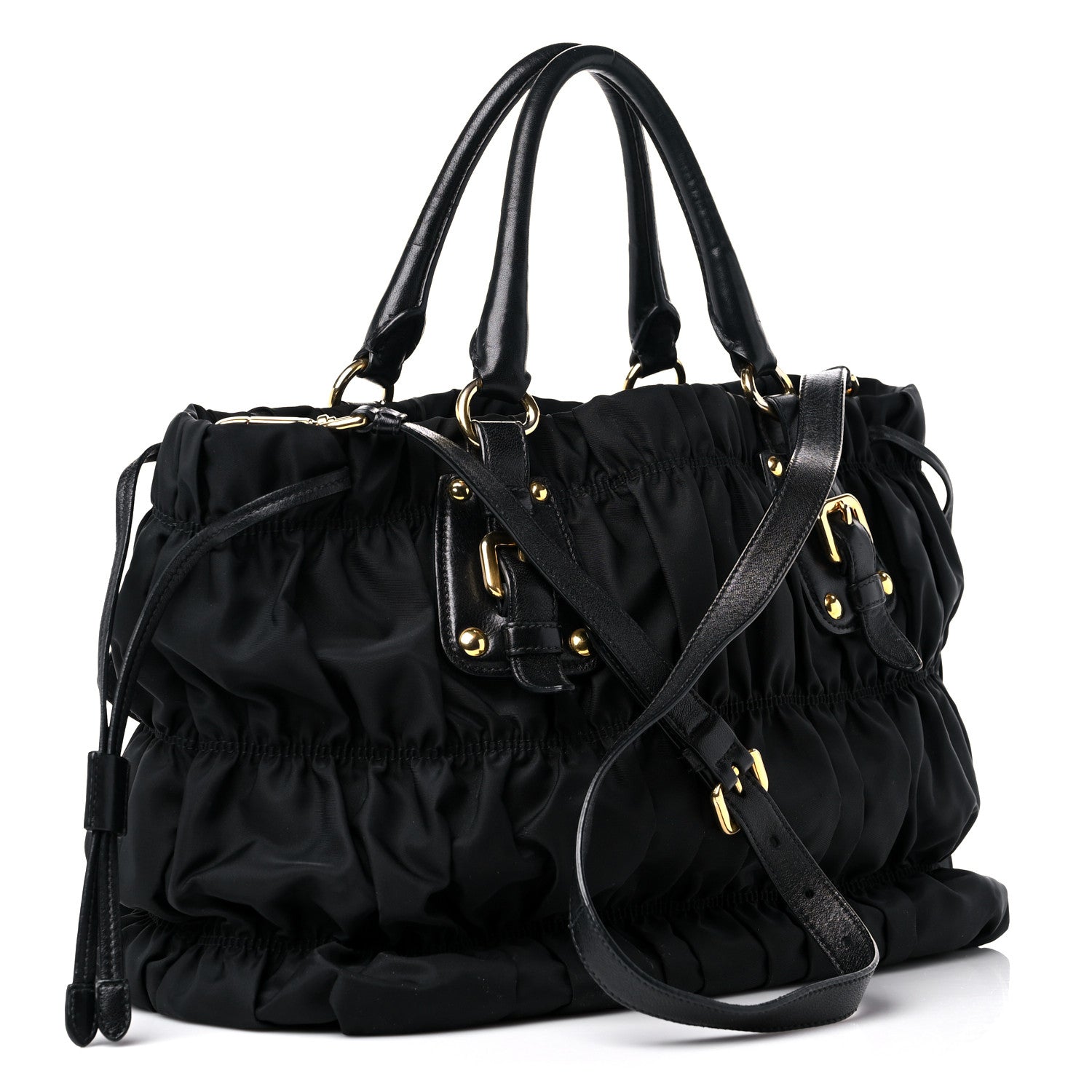 Prada Tessuto Nylon Gaufre Drawstring Tote Black 2 of 14