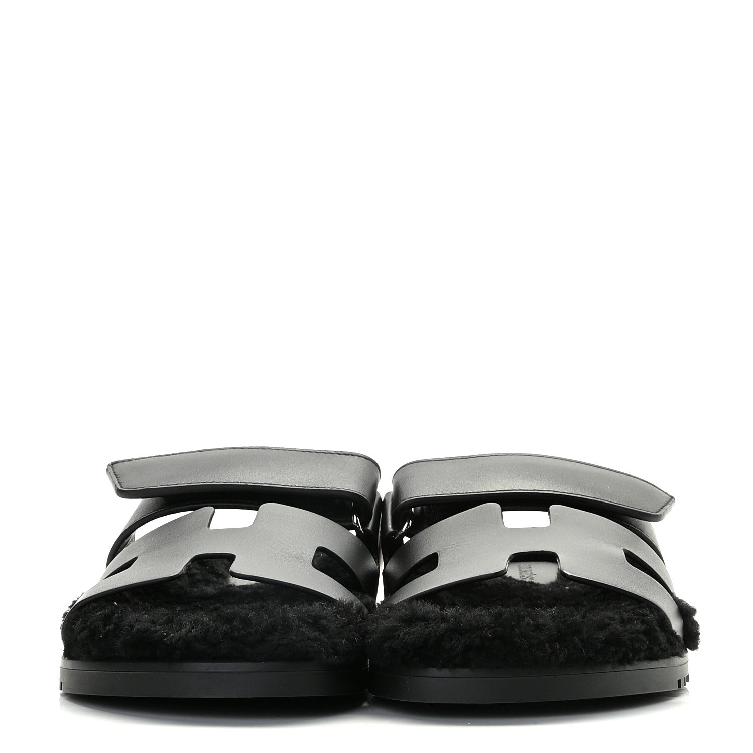 Hermes Calfskin Woolskin Womens Chypre Sandals 36 Black 2 of 12