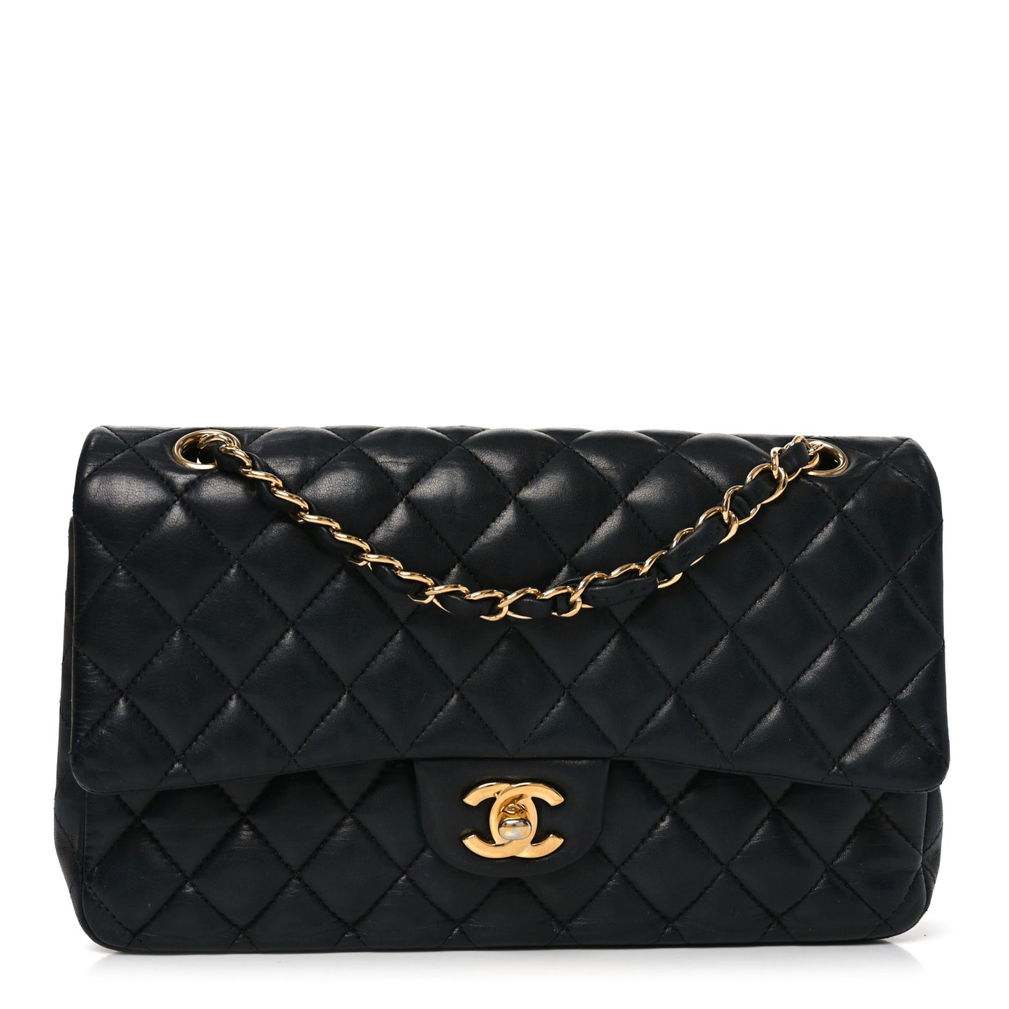 Lambskin Quilted Medium Double Flap Black