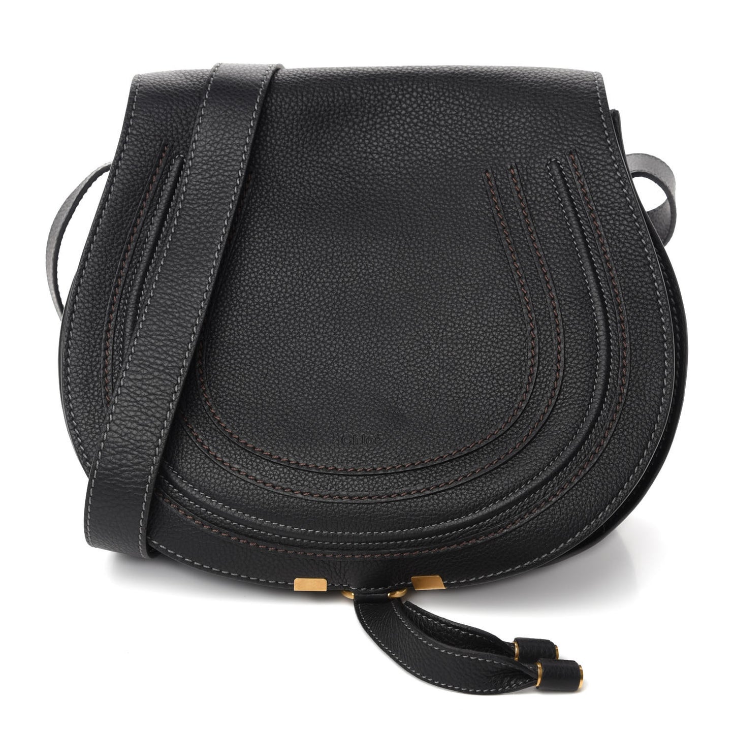 Calfskin Medium Marcie Round Crossbody Bag Black