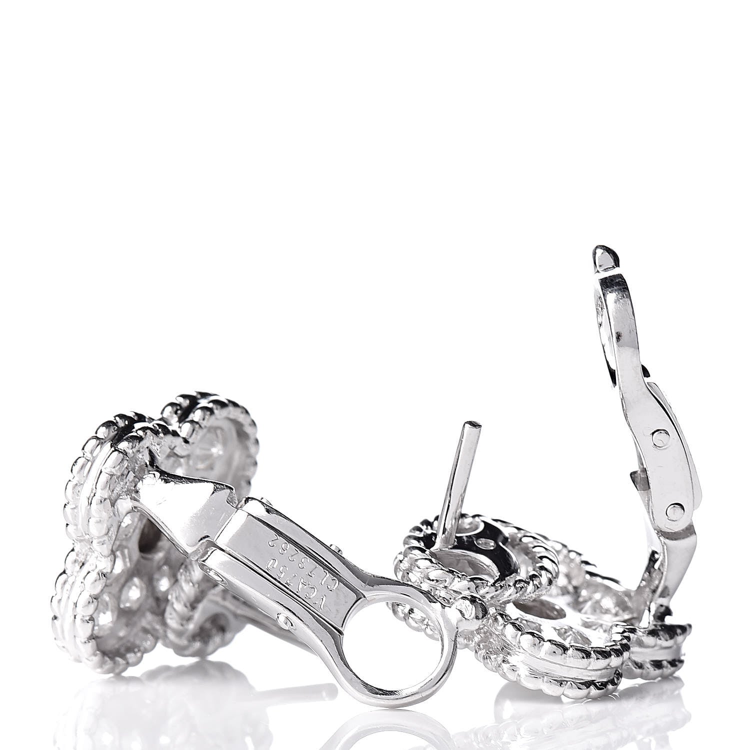 Van Cleef & Arpels 18K White Gold Diamond Vintage Alhambra Earrings 4 of 4