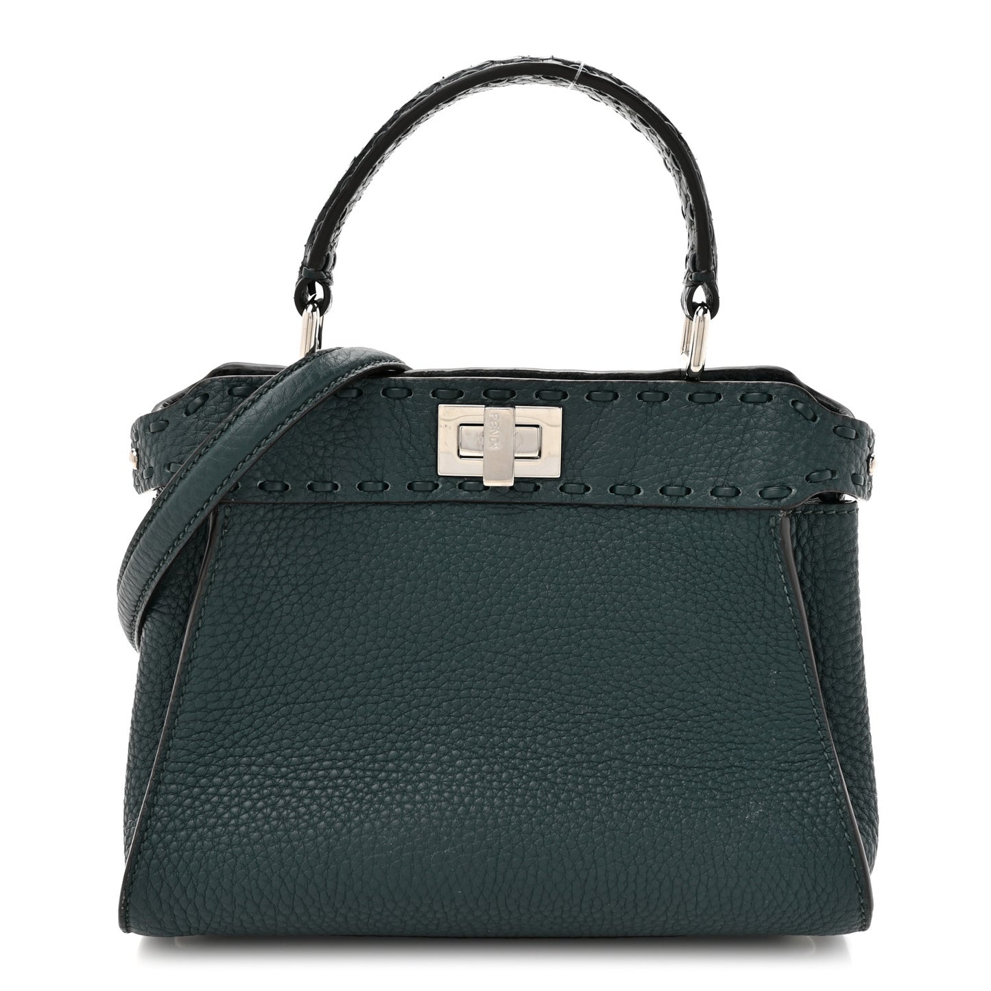 Cuoio Roma Sellerissima Nappa Sintetica Tape Stitch Snakeskin Mini Peekaboo Iconic Satchel Green