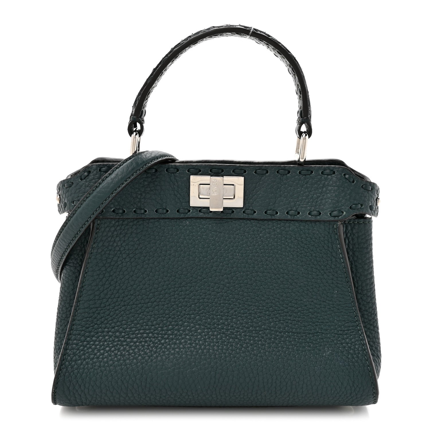 Fendi Cuoio Roma Sellerissima Nappa Sintetica Tape Stitch Snakeskin Mini Peekaboo Iconic Satchel Green 1 of 11
