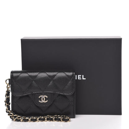 Chanel Caviar Quilted Flap Card Holder Chain Wristlet Black 9 of 9