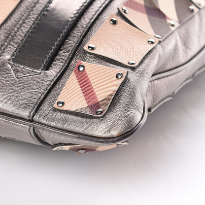 Burberry Metallic Calfskin Nova Check Patchwork Shopper Tote Pewter 15 of 15