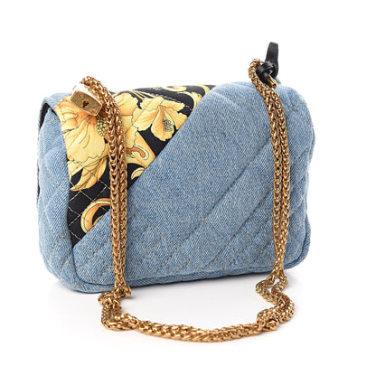 Versace Denim Barocco Printed Icon Small Crossbody Bag Blue 3 of 9