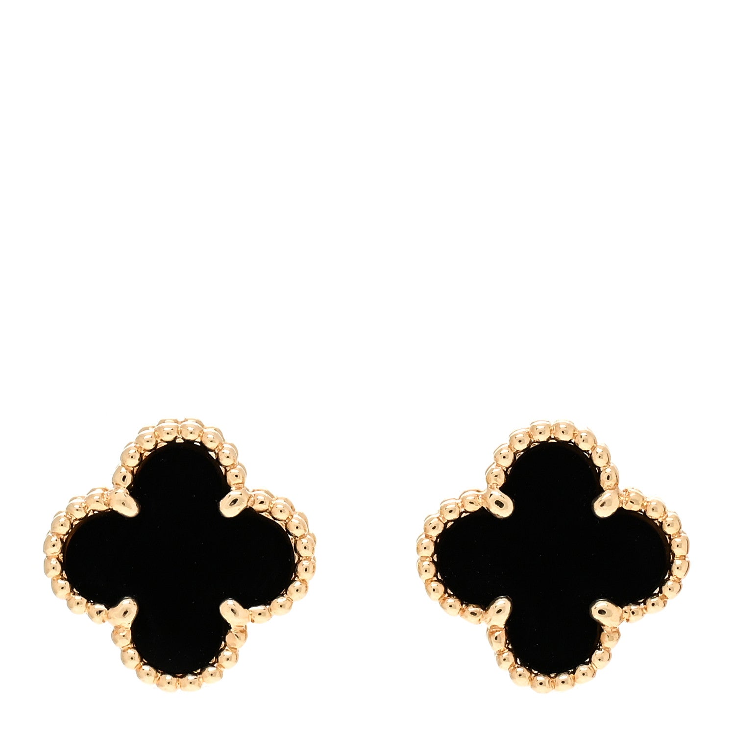 Van Cleef & Arpels 18K Yellow Gold Black Onyx Sweet Alhambra Earrings 1 of 5
