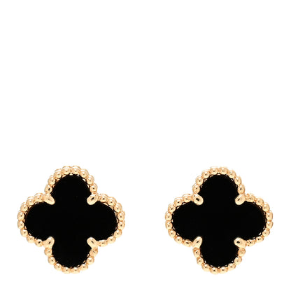 Van Cleef & Arpels 18K Yellow Gold Black Onyx Sweet Alhambra Earrings 1 of 5