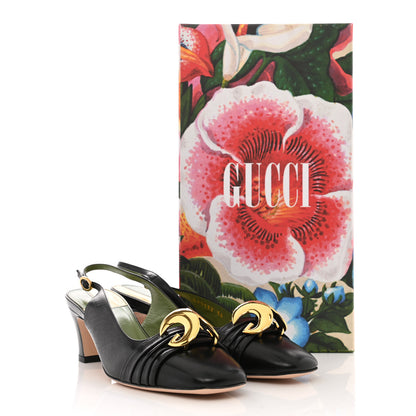 Gucci Malaga Kid Half Moon GG Square Toe Slingback Pumps 36 Black 9 of 9