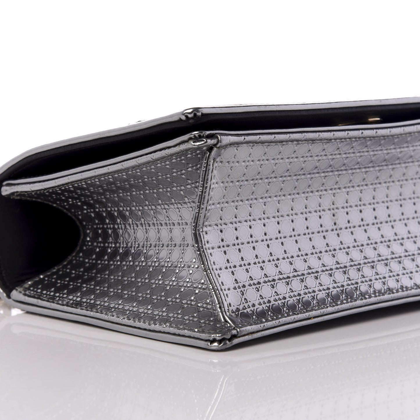 Metallic Patent Micro-Cannage Small Diorama Flap Bag Silver