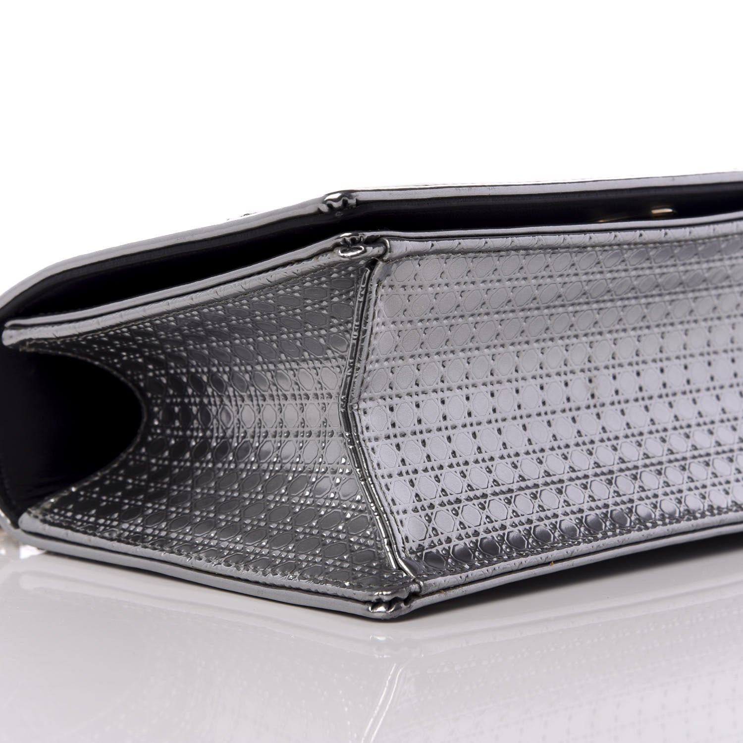 Christian Dior Metallic Patent Micro-Cannage Small Diorama Flap Bag Silver 6 of 8