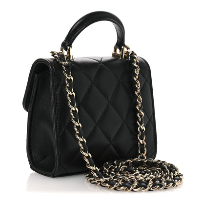 Chanel Lambskin Quilted Top Handle Flap Clutch With Chain Black 3 of 11