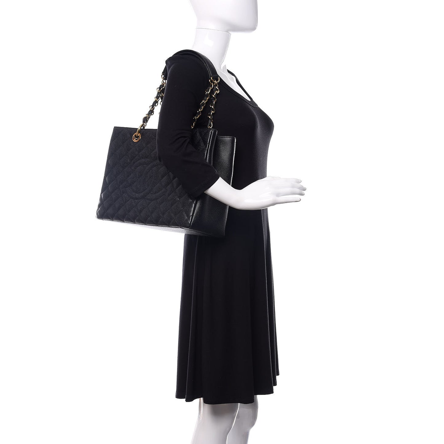 Caviar Quilted Grand Shopping Tote GST Black