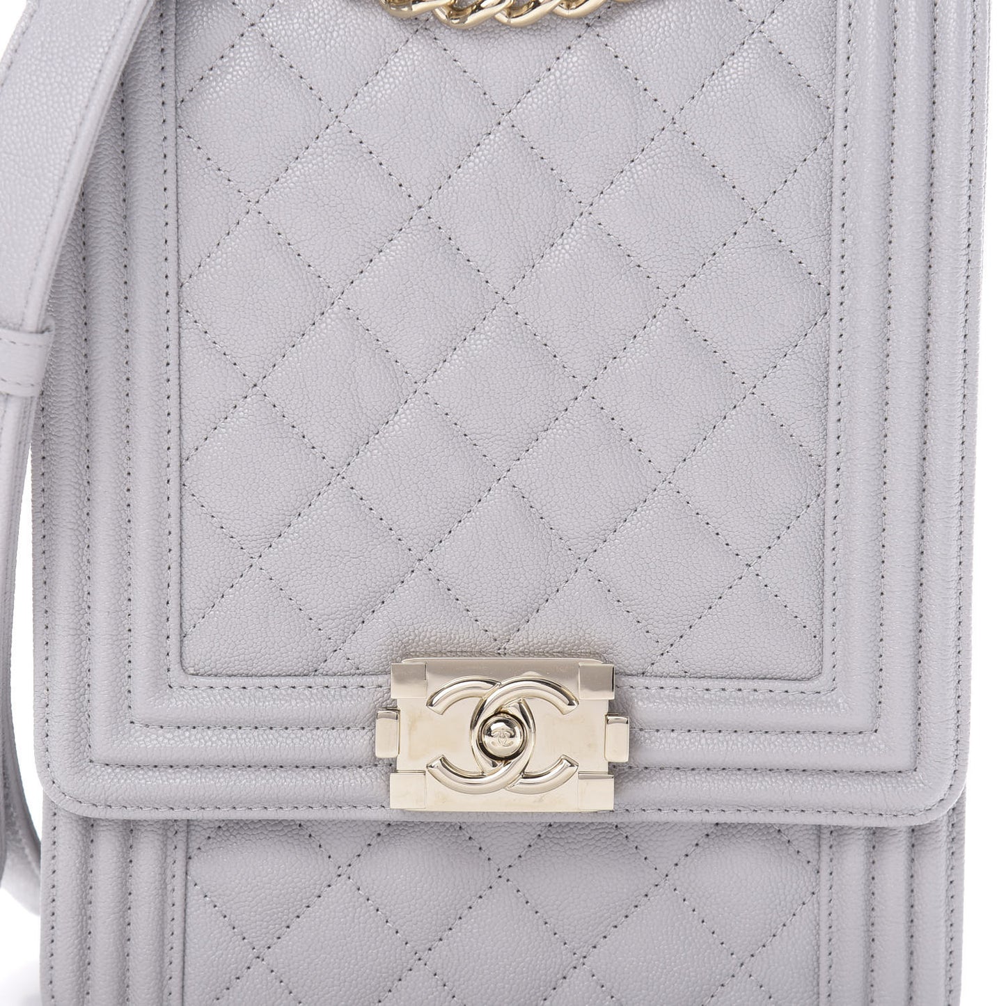 Caviar Quilted North South Boy Flap Light Grey