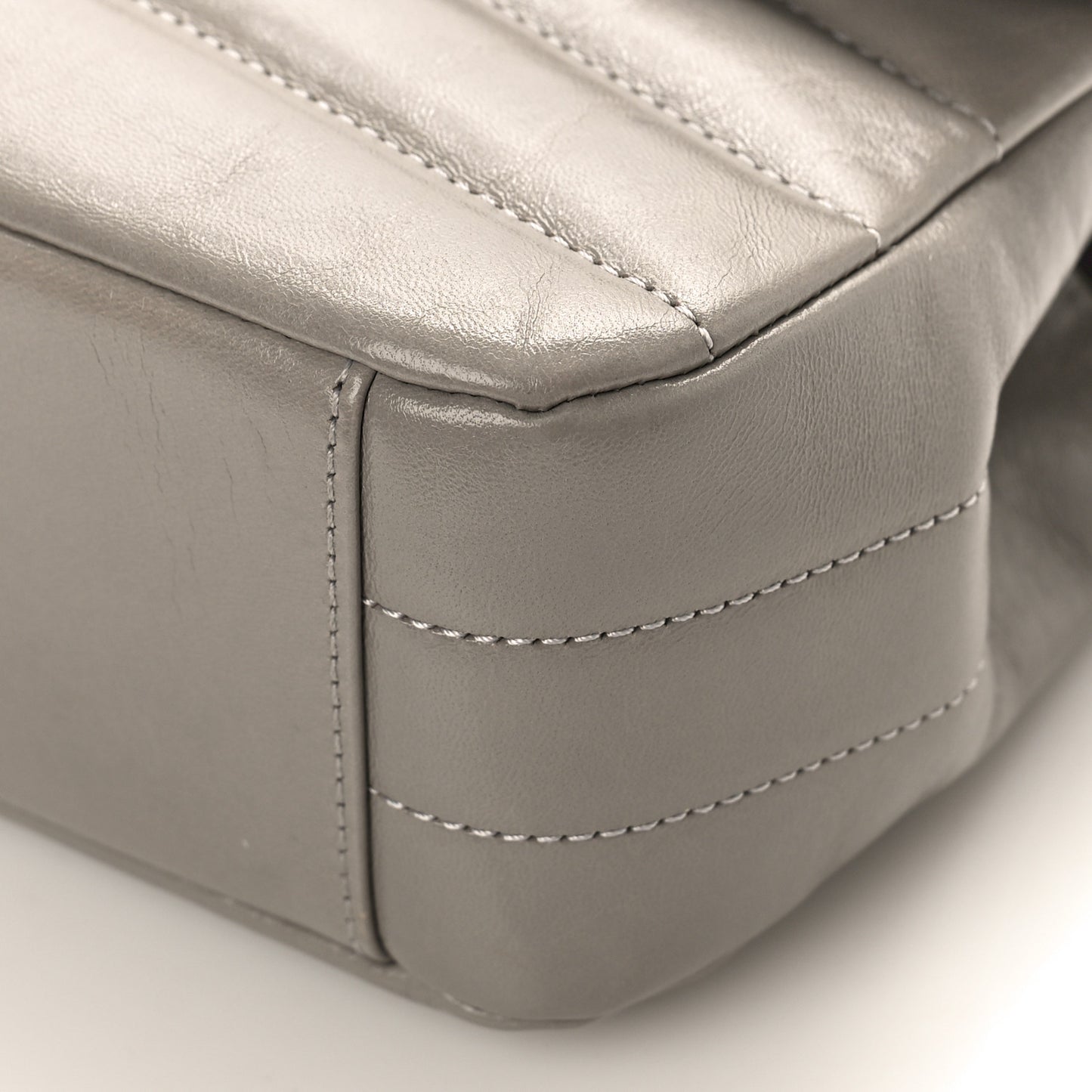Shiny Lambskin Quilted Small Chevron Miroir Grey