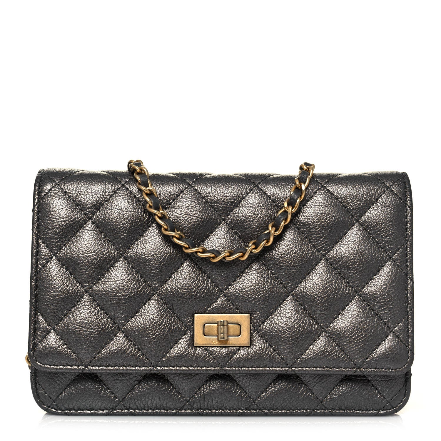 Chanel Metallic Calfskin Quilted Reissue Wallet On Chain WOC Charcoal 1 of 14