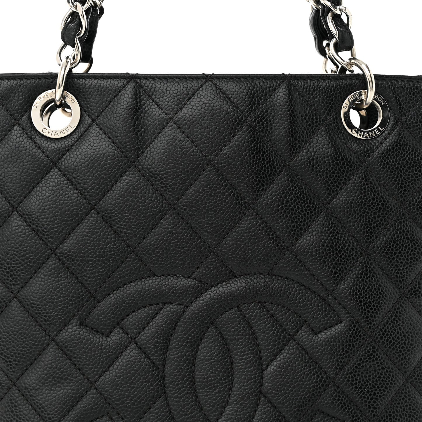 Caviar Quilted Petit Shopping Tote PST Black