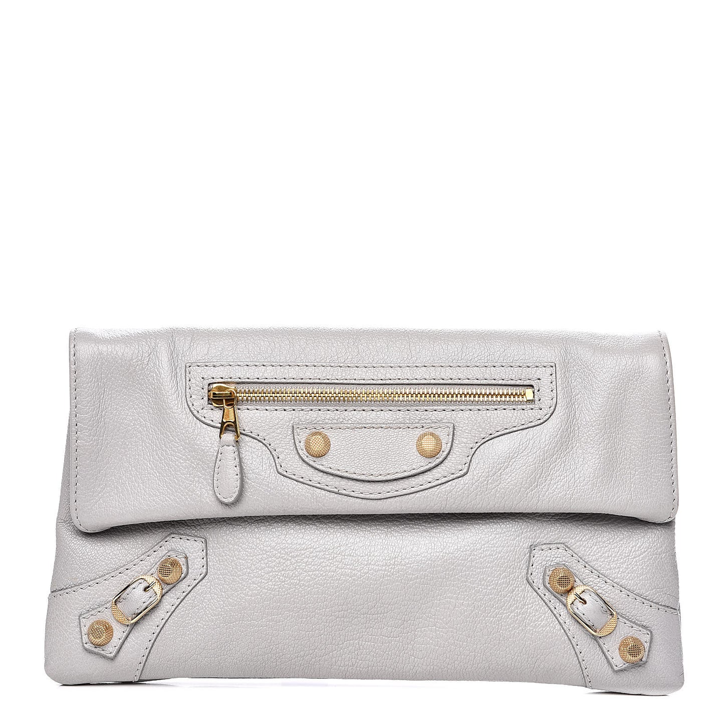 Agneau Giant 12 Gold Hardware Envelope Clutch Gris Ciment