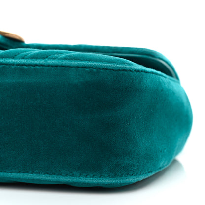 Gucci Velvet Matelasse Mini GG Marmont Shoulder Bag Pavone Cyan 7 of 9