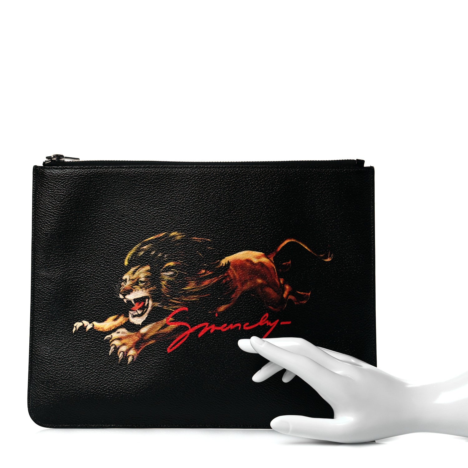 Givenchy Textured Coated Canvas Lion Print Pouch Black 2 of 9