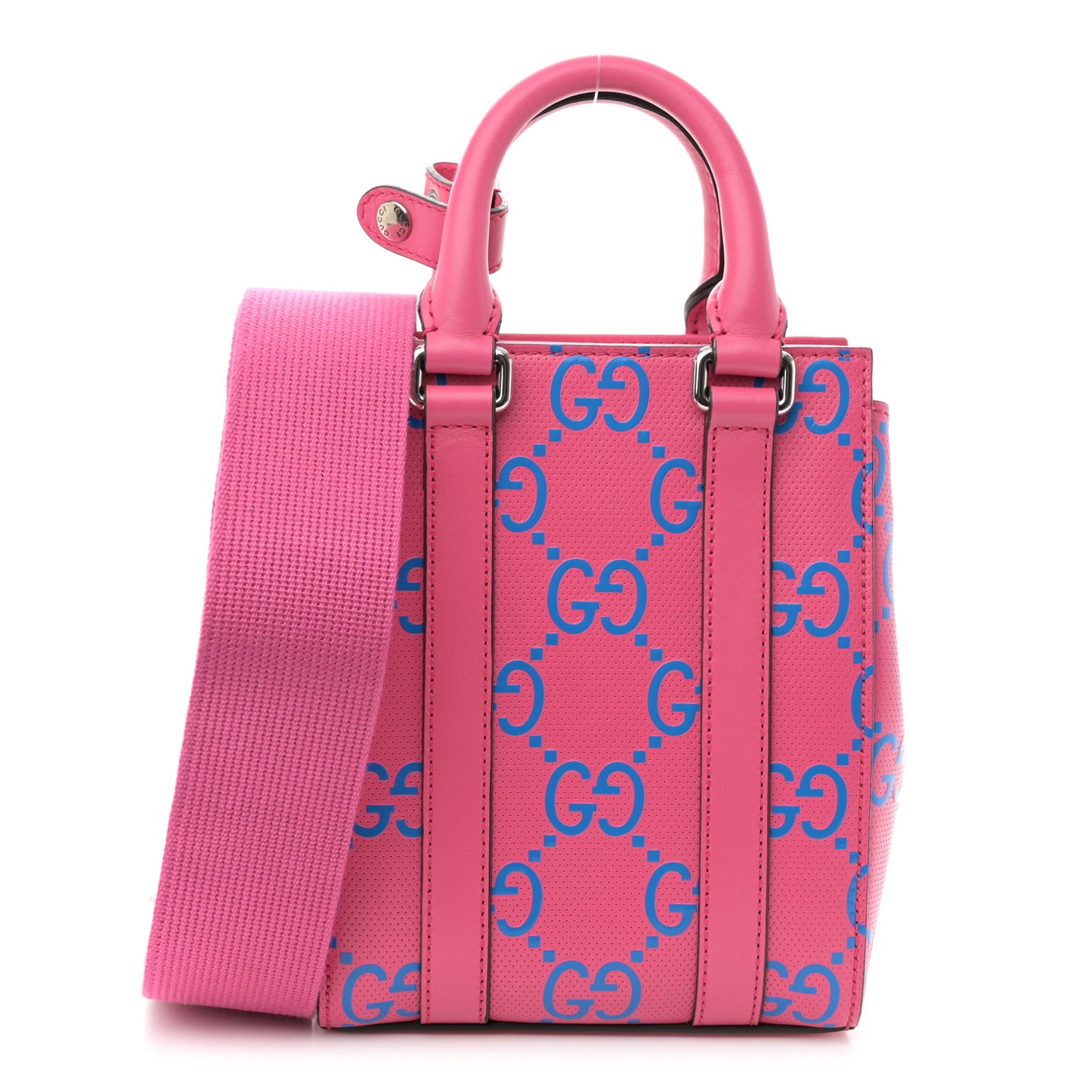 Calfskin GG Tennis Embossed Mini Tote Bag Modern Fucsia Modern Blue