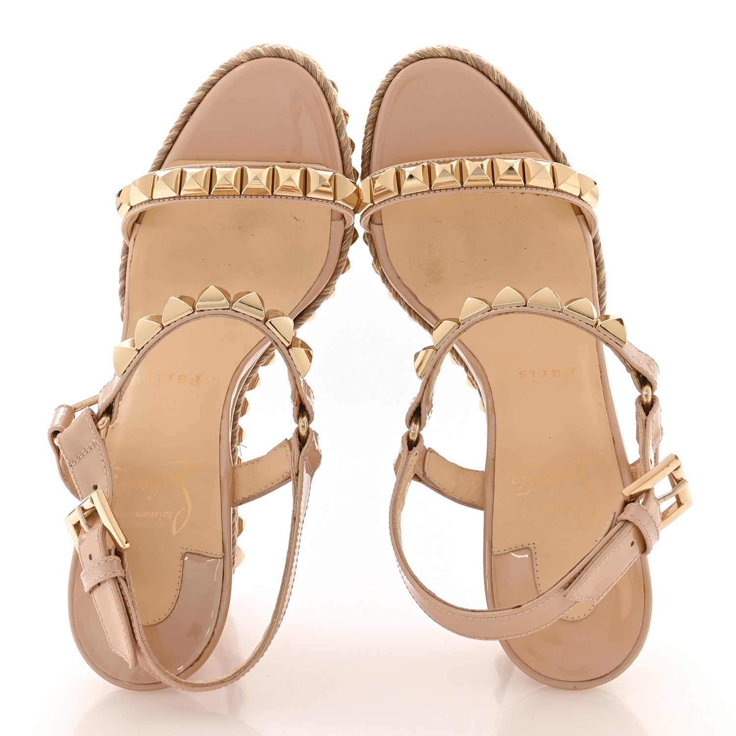 Christian Louboutin Patent Cataclou 110 Wedge Sandals 38 Nude 2 of 7