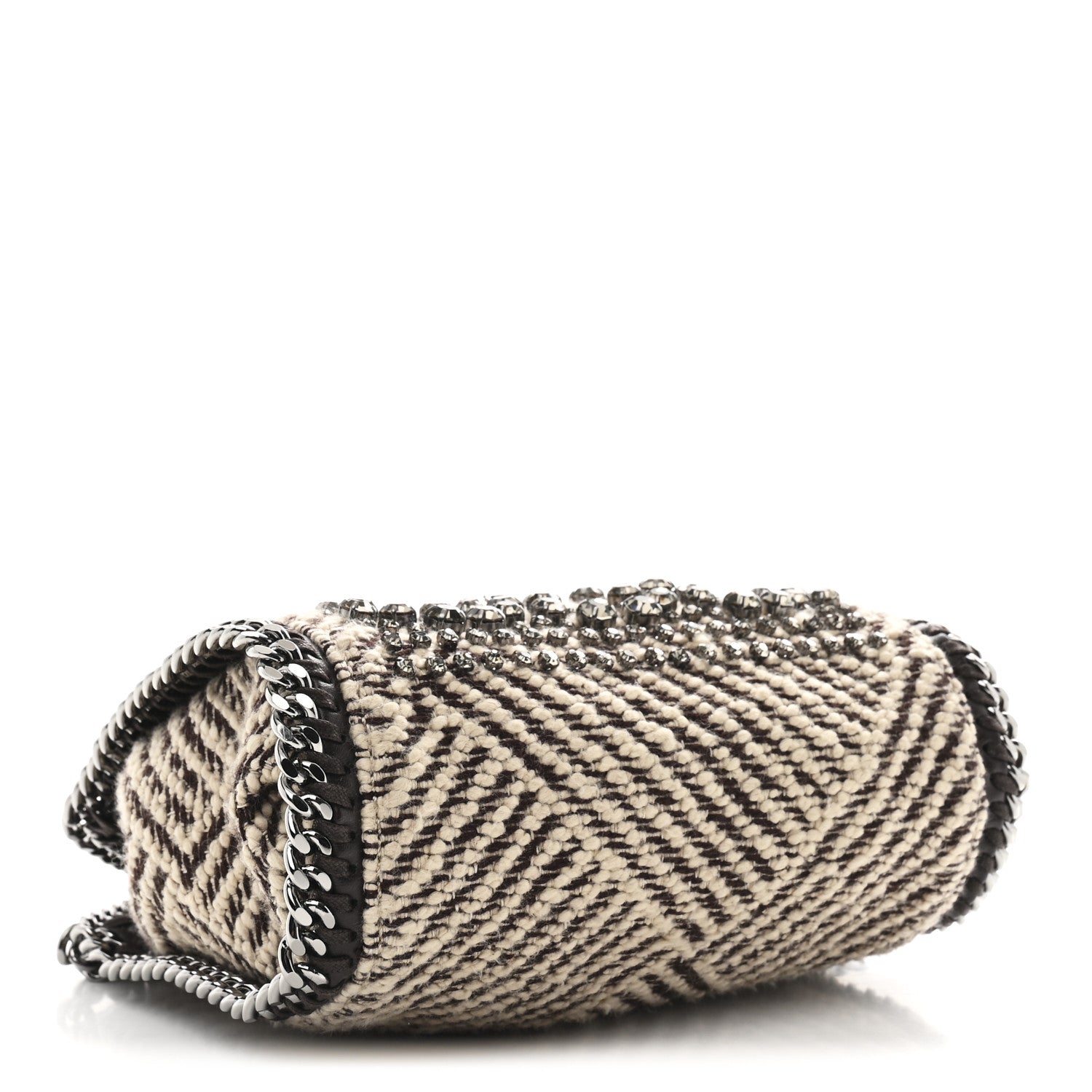 Stella McCartney Crystal Embroidered Jacquard Tiny Falabella Tote Chocolate Cream 4 of 10